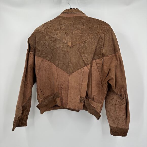 G III Leather Jacket Women Sz L Patchwork Moto Western Rockabilly Distressed 80s - Picture 2 of 8